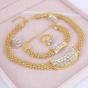4 PCS Gold Rhinestone Necklace, Jewelry Set